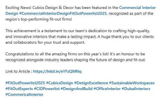 Interiors Company in Dubai - Cubics